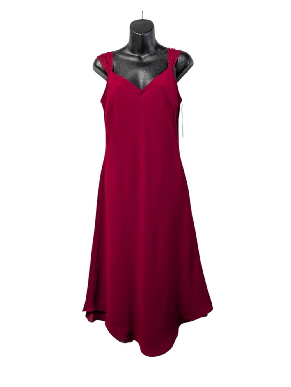 Evan-Picone Burgundy Red Midi Dress Beaded Straps Evening Cocktail 12 NWT